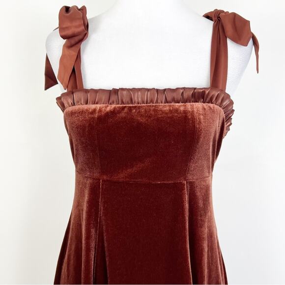 Danielle Bernstein x Macys Velvet Babydoll Mini Dress Brown Size XS - Picture 3 of 6